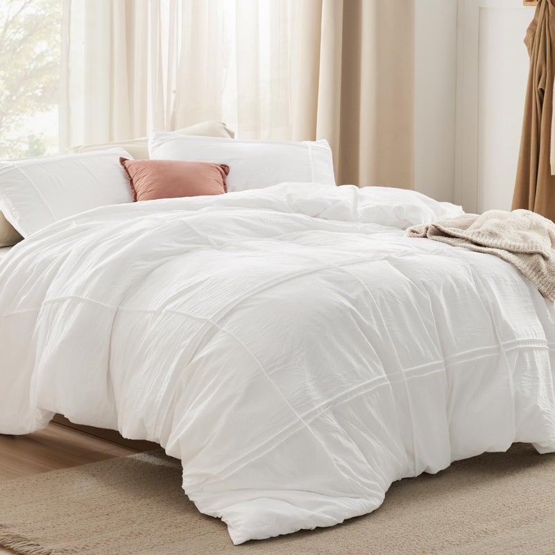 Bedsure Grid Boho 3 Pcs Duvet Cover Set King Size, Shabby Chic Tufted Boho Bedding Set, Includes 1 King Duvet Cover (265 cm x 230 cm) & 2 Pillowcases (50 cm x  90 cm), White - Image 2