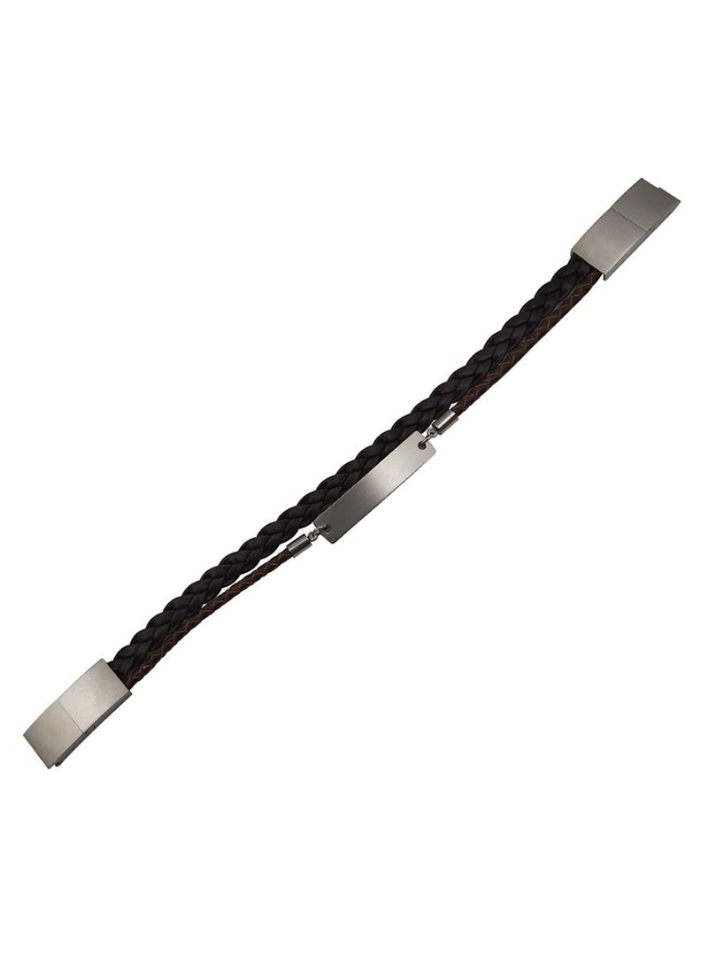 Elementesse Jewellery Adjustable Band Steel Leather Bracelet For Mens (Black & Brown) - Image 1
