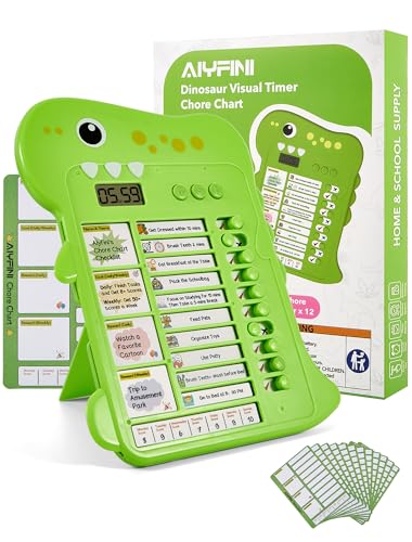 Alyfini Dinosaur Visual Timer for Kids Summer Chore Chart with Digital Timer Schedule Board Homeschool Teacher Supplies DailyBedtimeMorning First Then Routine for Toddlers with Autism ADHD - Image 1