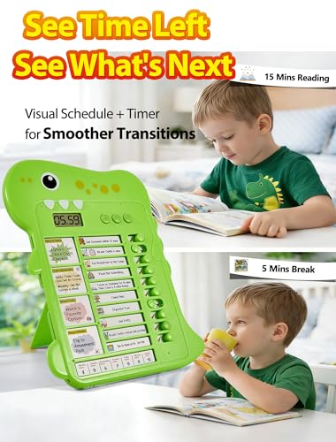 Alyfini Dinosaur Visual Timer for Kids Summer Chore Chart with Digital Timer Schedule Board Homeschool Teacher Supplies DailyBedtimeMorning First Then Routine for Toddlers with Autism ADHD - Image 3
