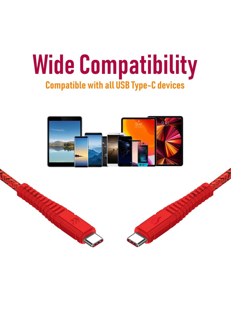 Moxedo Velox Nylon Braided Cable USB-C to USB-C Cable Fast Charge & Data Sync Compatible with iPad Mini 6, iPad Pro 2021, iPad Air 4, MacBook Pro2021, Galaxy S21, Switch, Pixel & more 2m Red - Image 5
