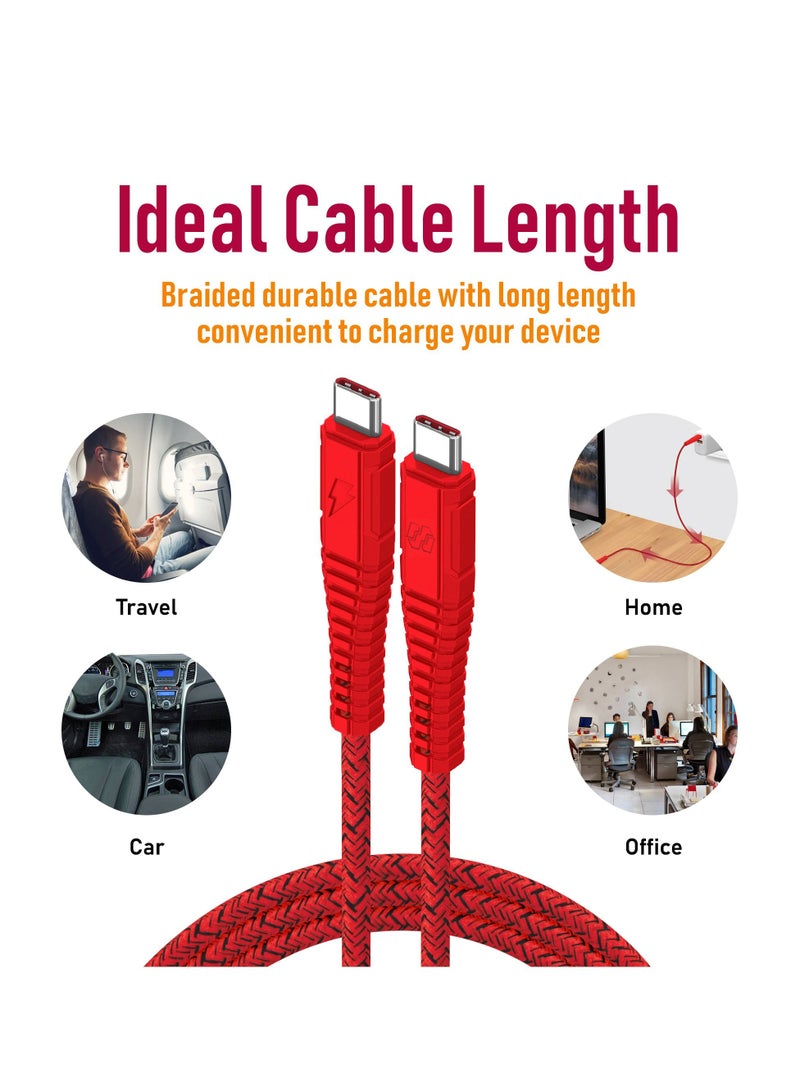 Moxedo Velox Nylon Braided Cable USB-C to USB-C Cable Fast Charge & Data Sync Compatible with iPad Mini 6, iPad Pro 2021, iPad Air 4, MacBook Pro2021, Galaxy S21, Switch, Pixel & more 2m Red - Image 4