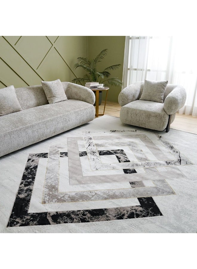 DANUBE HOME Galeria Lux Modern Rug | Washable Modern Rugs Style | Polypropylene + Polyester Area Rug Floor Covering | Indoor Carpet For Living Room Dining Bedroom 200x300cm-Grey White-231300472303 - Image 4