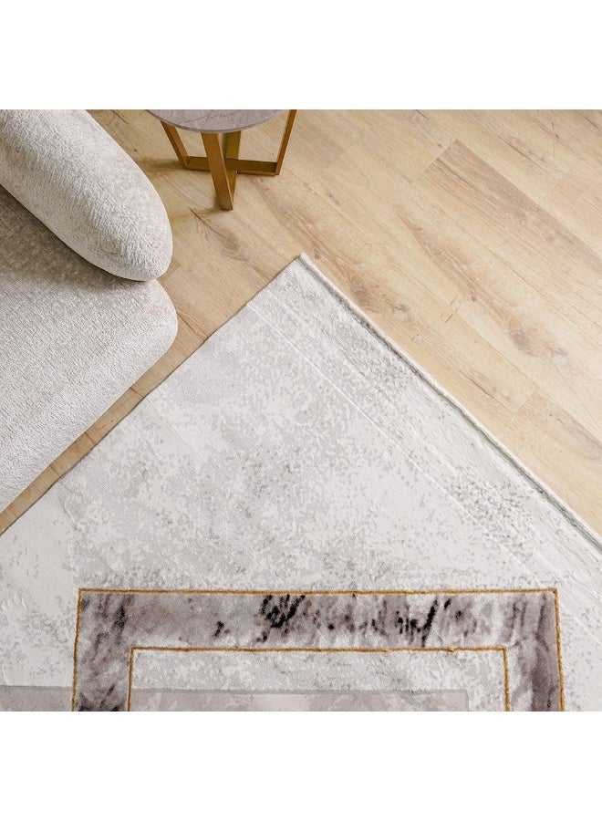 DANUBE HOME Galeria Lux Modern Rug | Washable Modern Rugs Style | Polypropylene + Polyester Area Rug Floor Covering | Indoor Carpet For Living Room Dining Bedroom 200x300cm-Grey White-231300472303 - Image 1