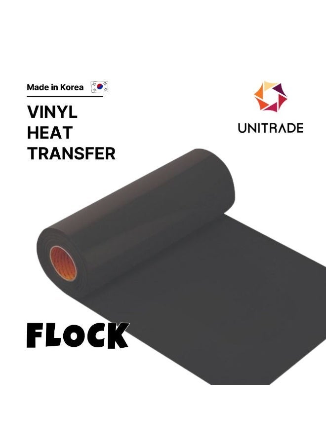UNITRADE® Flock Black Heat Transfer Vinyl Roll - 51cm x 25m / Compatible with Cricut, Silhouette, Professional Cutters / CPSIA Certified / Made in Korea - Image 1