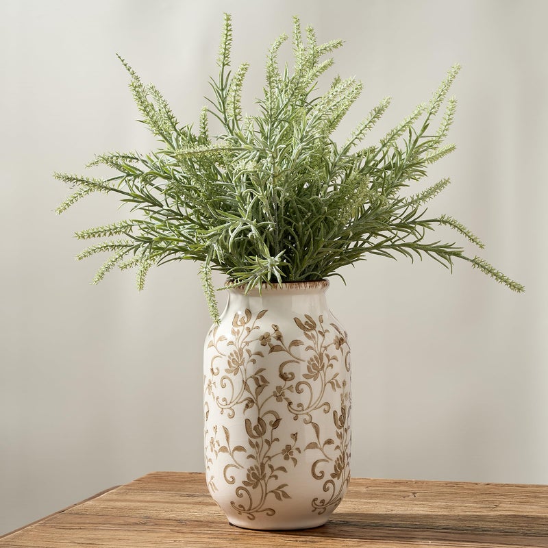 SIDUCAL Ceramic Vintage Vase, 8.78 Inch Chinoiserie Floral Vase, Retro Ice Cracked Rustic Farmhouse Vases for Home Decor, Living Room, Bookshelf, Office, Tuscan Decor, Brown Floral Pattern - Image 1
