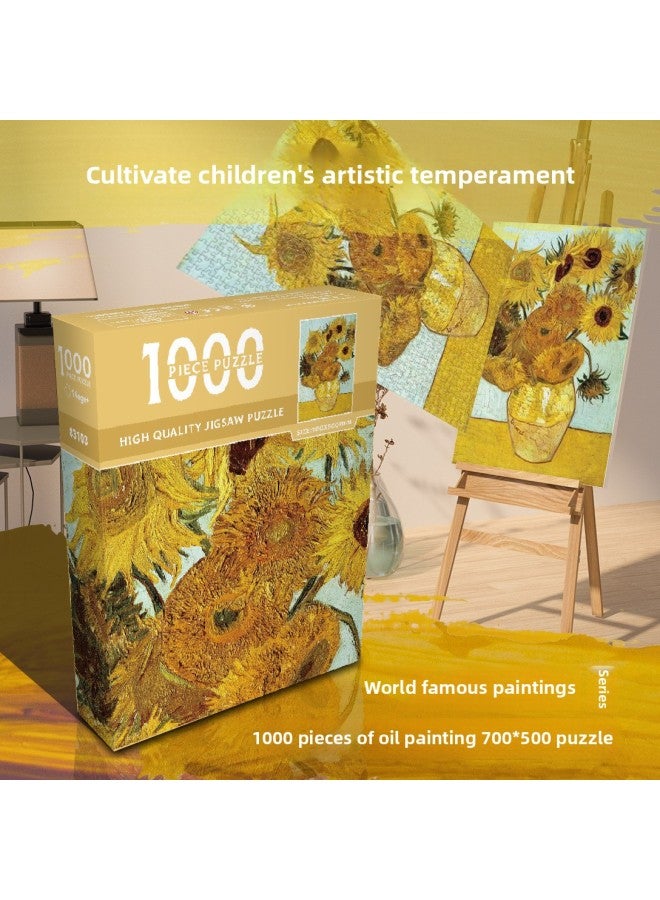 Puzzle 1000 Pieces Paper Famous Painting Landscape Adult Decompression Toys Boxed 1,000 Pieces Puzzle Wholesale-Color:83-106 Van Gogh Straw Hat Self-portrait - Image 3