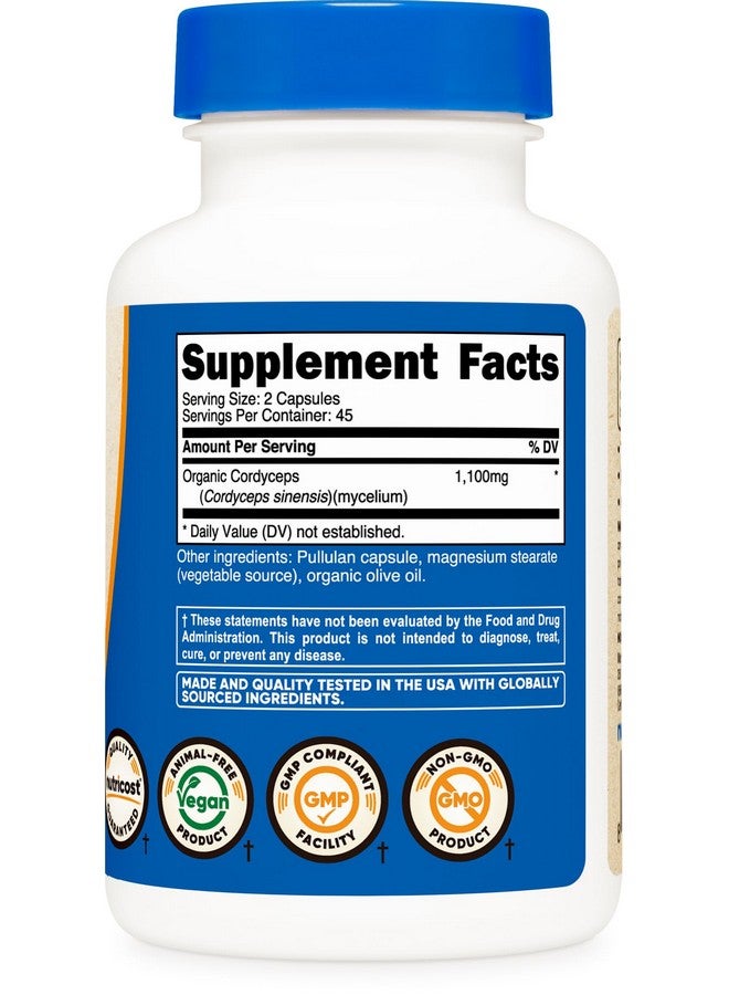 Nutricost كبسولات فطر الكورديسيبس من نوتريكوست 1100 ملغ، 45 حصة - معتمد من CCOF مصنوع من مكونات عضوية، نباتي، خالي من الغلوتين، 550 ملغ لكل كبسولة (90 كبسولة) - Image 5