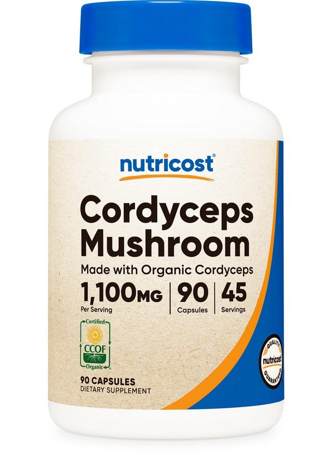 Nutricost كبسولات فطر الكورديسيبس من نوتريكوست 1100 ملغ، 45 حصة - معتمد من CCOF مصنوع من مكونات عضوية، نباتي، خالي من الغلوتين، 550 ملغ لكل كبسولة (90 كبسولة) - Image 1
