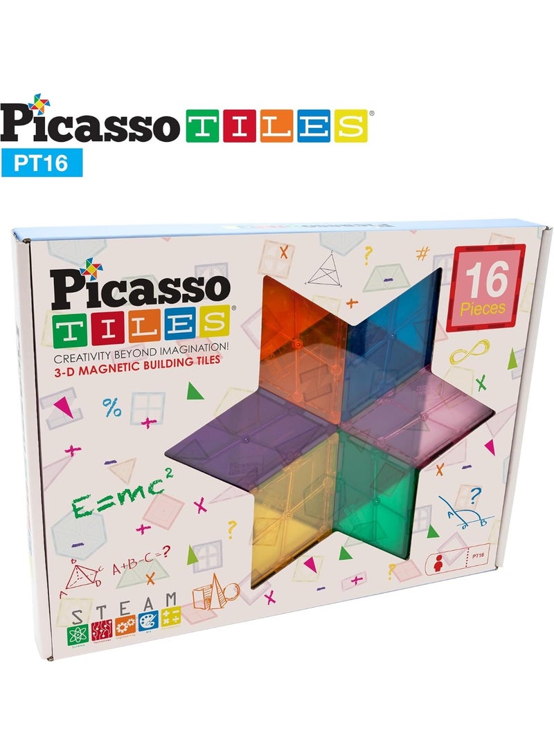 PicassoTiles بلاط بيكاسو المغناطيسي 3D هندسة 16 قطعة | كتل بناء | ألعاب STEM | مجموعة ألعاب تعليمية | كتل تكديس | مجموعة بناء للأطفال لتطوير الدماغ - Image 1