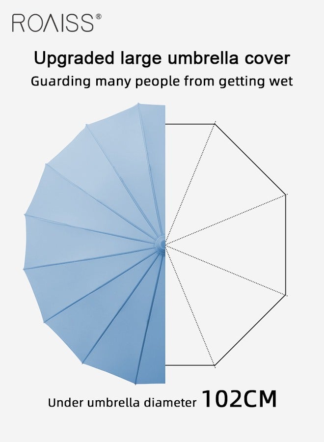 roaiss Unisex Multifunctional Long-Handled Umbrella with Enlarged Surface Three-Layer Rainproof and Windproof Curved Hook for Easy Gripping 16-Rib Design for Rain and Sun - Image 2