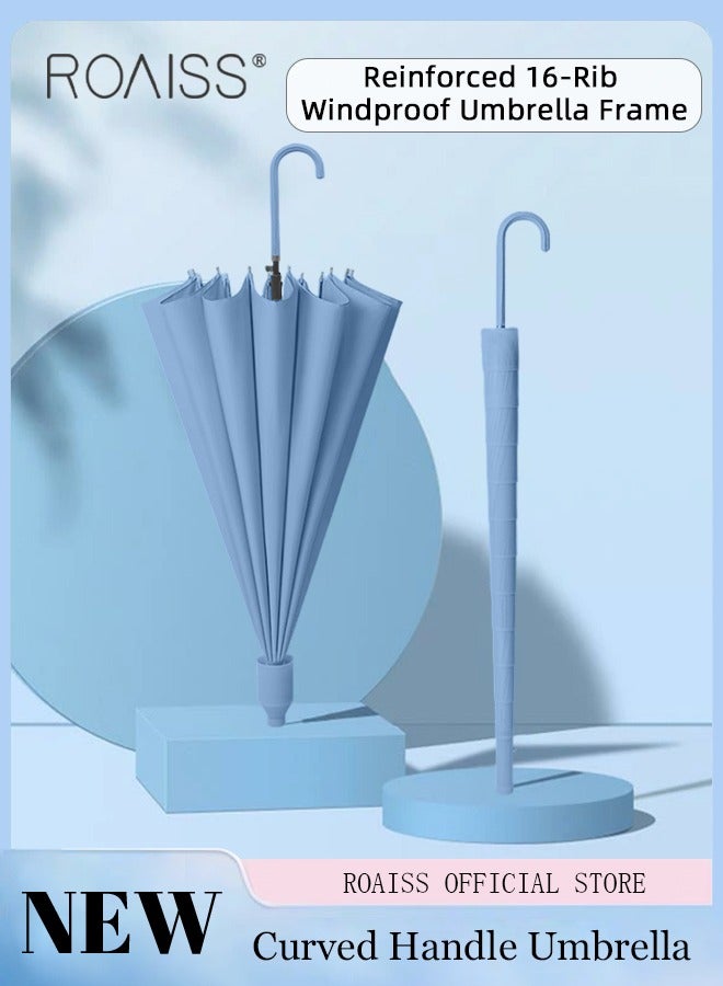 roaiss Unisex Multifunctional Long-Handled Umbrella with Enlarged Surface Three-Layer Rainproof and Windproof Curved Hook for Easy Gripping 16-Rib Design for Rain and Sun - Image 1