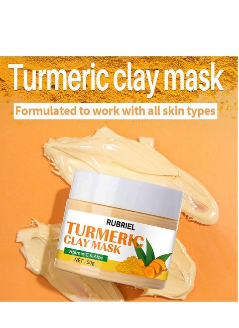 Turmeric Clay Mask,With Vitamin C& Aloe,Skin Looks Visibly Brightened,Brightens Skin,Removes Acne, Whitening, Lightening Spots 50g