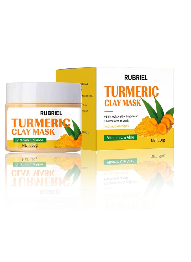 Turmeric Clay Mask,With Vitamin C& Aloe,Skin Looks Visibly Brightened,Brightens Skin,Removes Acne, Whitening, Lightening Spots 50g