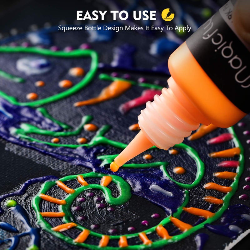Magicfly طلاء ماغيك فلاي الأكريليكي المتلألئ في الظلام، 10 ألوان زاهية من الطلاء السائل المتلألئ، طلاء نيون يتلألأ في الظلام للرسم، زينة الهالوين، الحرف اليدوية، 20 مل لكل منها - Image 4