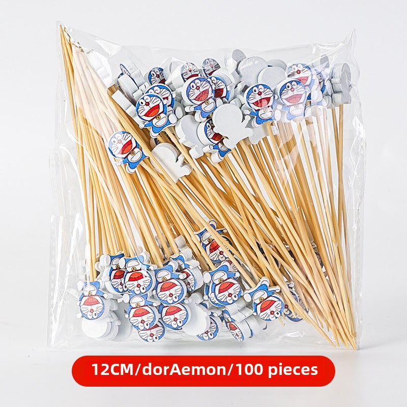 Bamboo Fruit Skewers Artistic Picks Cocktail Sticks Milky White Doraemon 