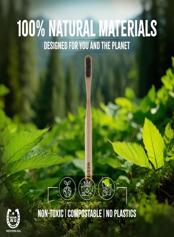 Western SOL Horse Bristle Bamboo Toothbrushes (4-Pack) – Luxury Toothbrush - Plastic-Free, Biodegradable, Eco-Friendly – No Chemicals - Image 2