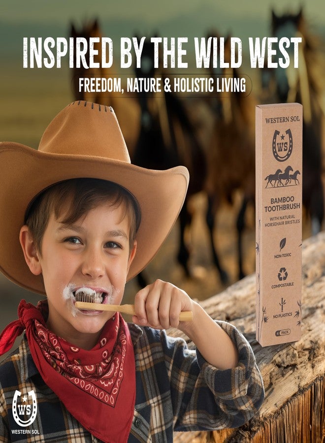 Western SOL Horse Bristle Bamboo Toothbrushes (4-Pack) – Luxury Toothbrush - Plastic-Free, Biodegradable, Eco-Friendly – No Chemicals - Image 4