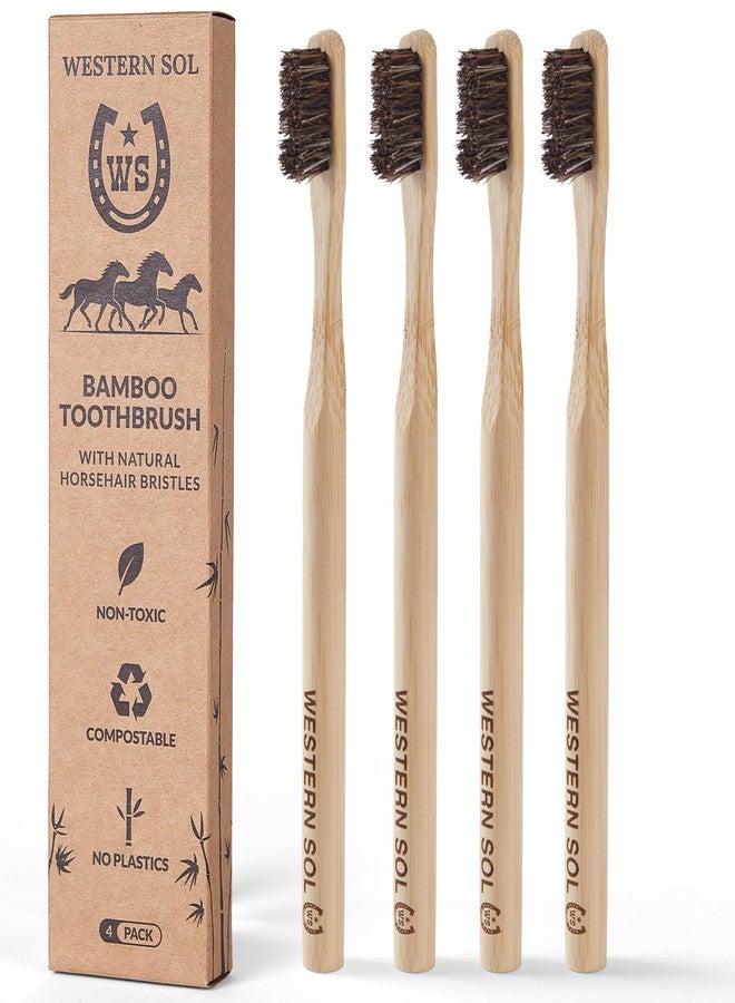 Western SOL Horse Bristle Bamboo Toothbrushes (4-Pack) – Luxury Toothbrush - Plastic-Free, Biodegradable, Eco-Friendly – No Chemicals - Image 1