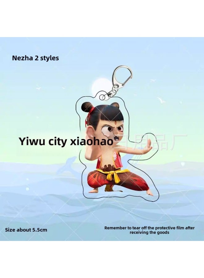 Nezha 2 Devil Boy Sea Animation Surrounding Cartoon Characters Decorative Schoolbag Pendant Acrylic Keychain Small Gift-Color:Nezha [soft Rubber Three-dimensional Keychain]