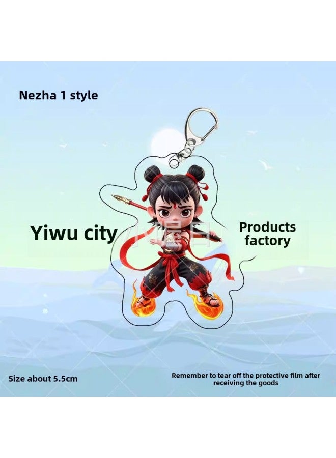 Nezha 2 Devil Boy Sea Animation Surrounding Cartoon Characters Decorative Schoolbag Pendant Acrylic Keychain Small Gift-Color:Nezha [soft Rubber Three-dimensional Keychain]