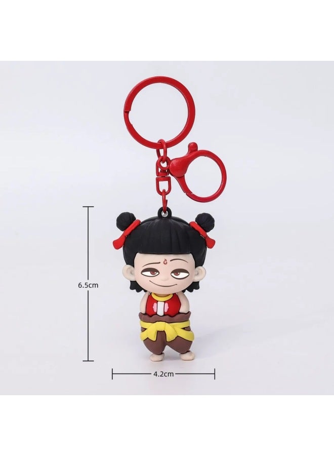 Nezha 2 Devil Boy Sea Animation Surrounding Cartoon Characters Decorative Schoolbag Pendant Acrylic Keychain Small Gift-Color:Nezha [soft Rubber Three-dimensional Keychain]
