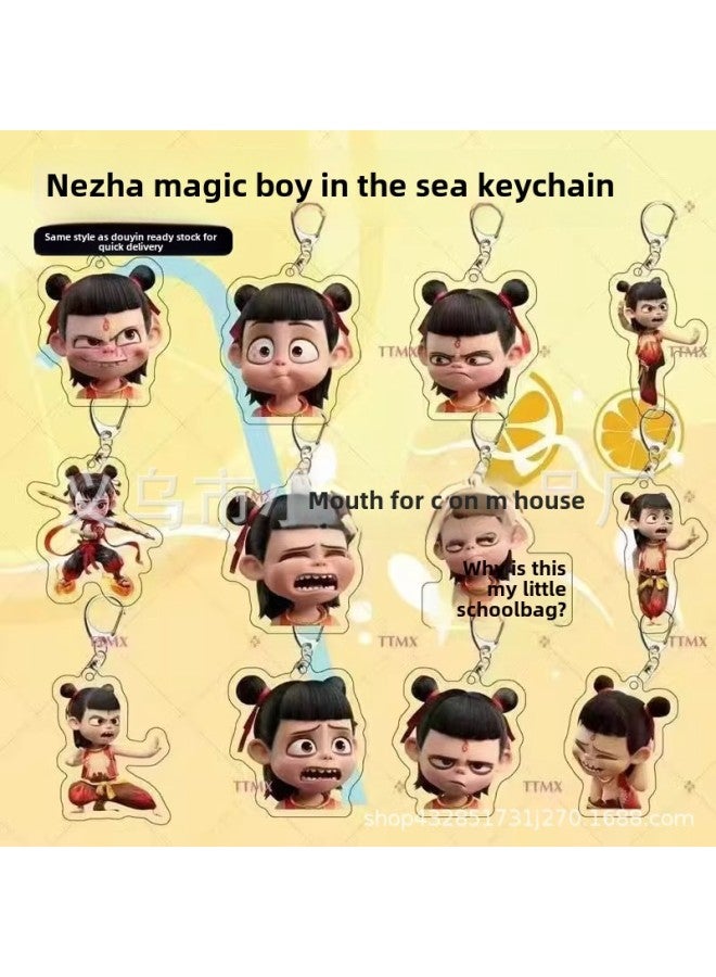 Nezha 2 Devil Boy Sea Animation Surrounding Cartoon Characters Decorative Schoolbag Pendant Acrylic Keychain Small Gift-Color:Nezha [soft Rubber Three-dimensional Keychain]