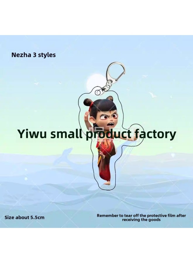 Nezha 2 Devil Boy Sea Animation Surrounding Cartoon Characters Decorative Schoolbag Pendant Acrylic Keychain Small Gift-Color:Nezha [soft Rubber Three-dimensional Keychain]