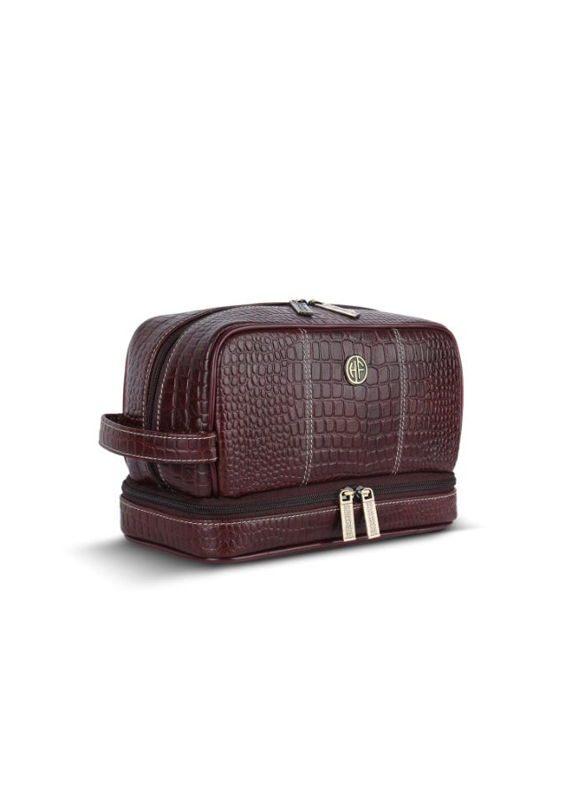 HAMMONDS FLYCATCHER Leather Toiletry Bag for Men and Women Cosmetic Organizer Bag, Travel Organizer Pouch, Shaving Kit Bag for Men Toiletry Pouch for Men with Multiple Pockets - Croc Brown - Image 1