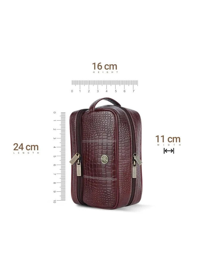 Hammonds Flycatcher  Leather Toiletry Bag for Men and Women Cosmetic Organizer Bag, Travel Organizer Pouch, Shaving Kit Bag for Men Toiletry Pouch for Men with Multiple Pockets - Croc Brown  | Best Price UAE