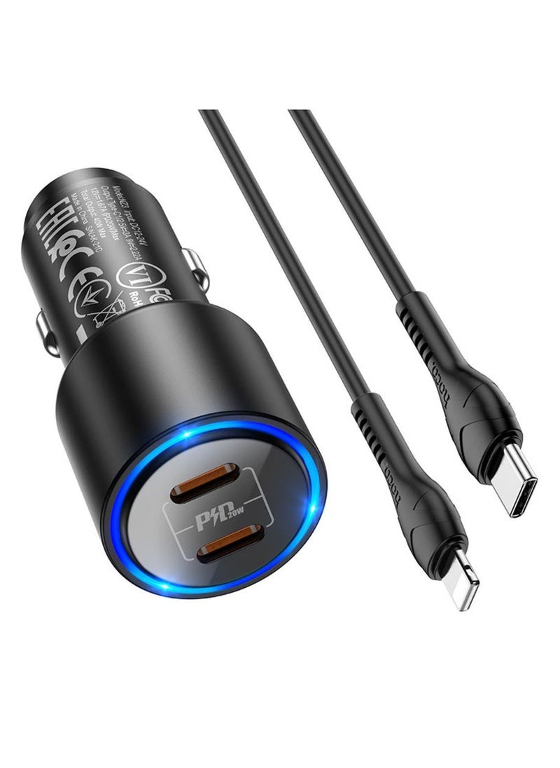 Hoco HOCO NZ3 Clear way 40W dual port PD car charger set(Type-C to iP)  - Image 1