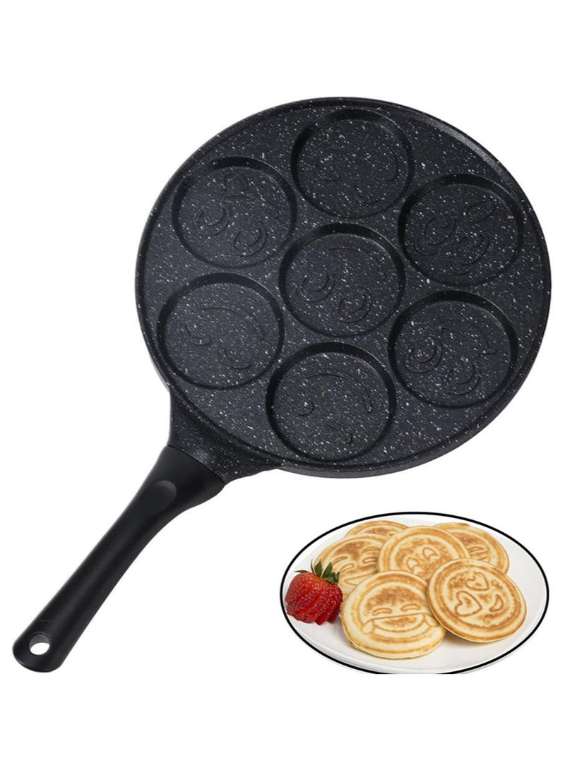 صينية بانكيك مانعة للالتصاق، صينية بانكيك 7 وجوه مبتسمة، صينية فطائر، صينية كريب بمقبض ناعم الملمس للأطفال، 10.5 بوصة لمواقد الغاز - Image 1