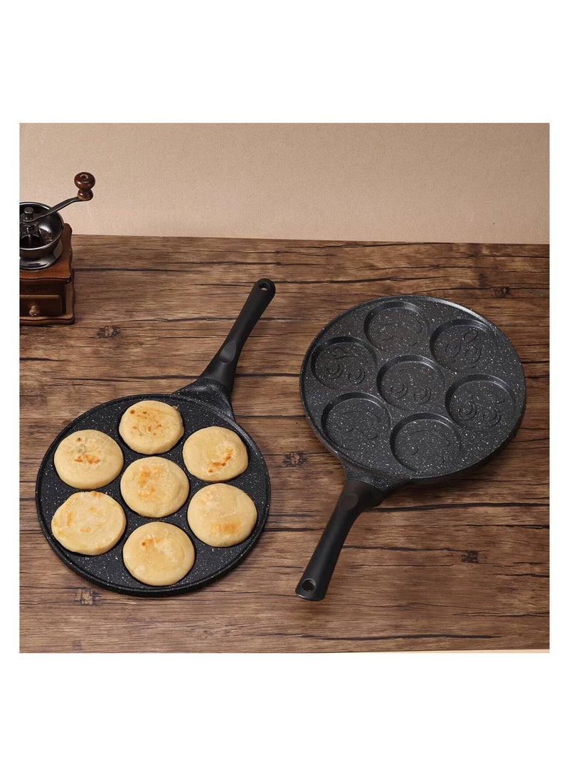 صينية بانكيك مانعة للالتصاق، صينية بانكيك 7 وجوه مبتسمة، صينية فطائر، صينية كريب بمقبض ناعم الملمس للأطفال، 10.5 بوصة لمواقد الغاز - Image 2