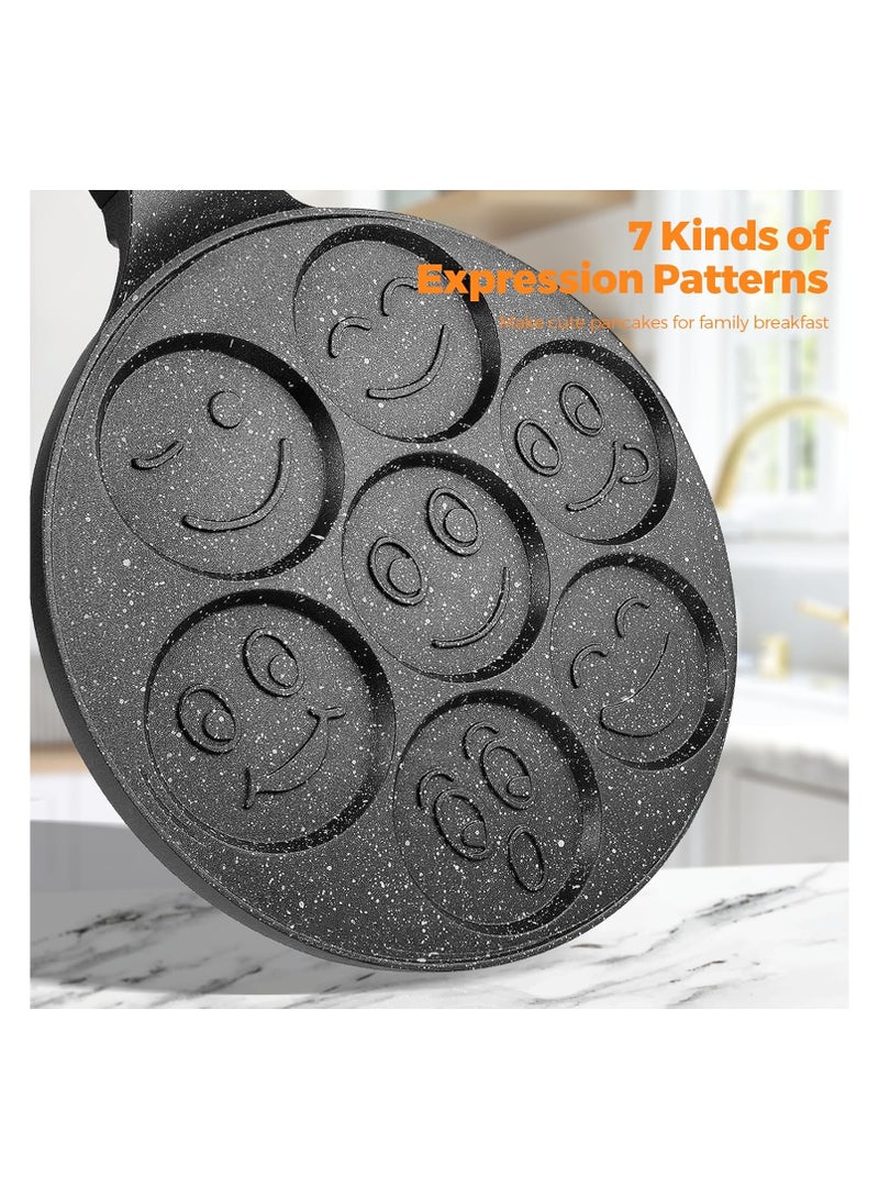 صينية بانكيك مانعة للالتصاق، صينية بانكيك 7 وجوه مبتسمة، صينية فطائر، صينية كريب بمقبض ناعم الملمس للأطفال، 10.5 بوصة لمواقد الغاز - Image 4