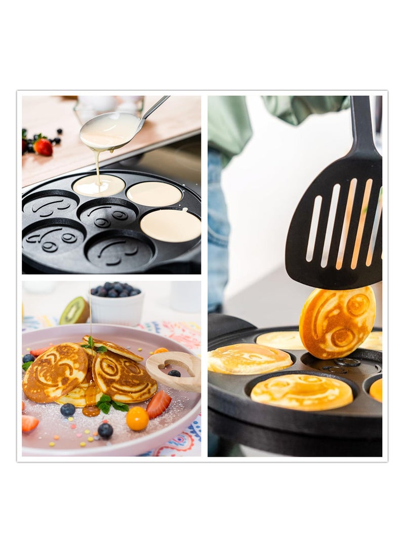 صينية بانكيك مانعة للالتصاق، صينية بانكيك 7 وجوه مبتسمة، صينية فطائر، صينية كريب بمقبض ناعم الملمس للأطفال، 10.5 بوصة لمواقد الغاز - Image 5