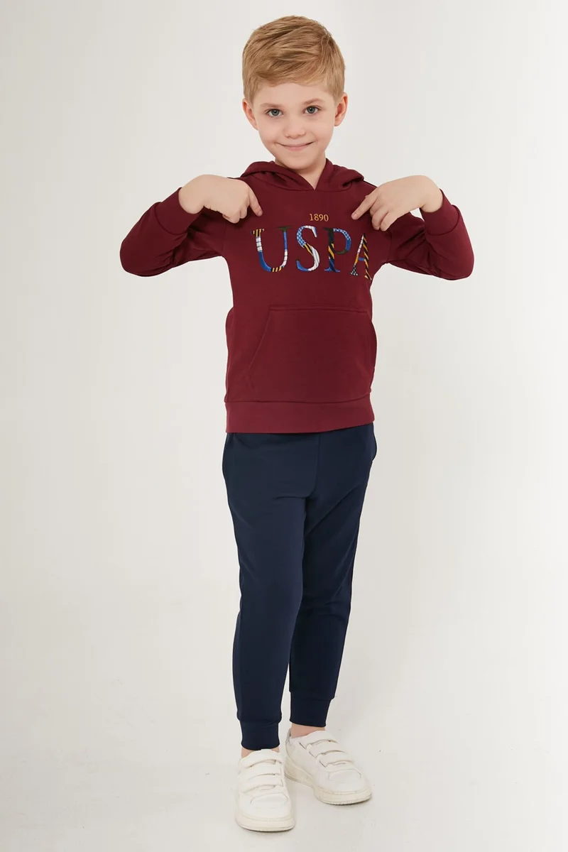 U.S. Polo Assn. BASE. Polo Assn. Beauty Girl Claret Red Boy Tracksuit Set