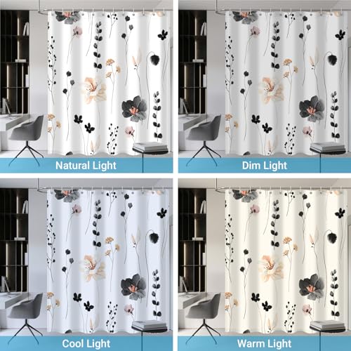 WITHLOC Waterproof Shower Curtain Set with Hooks - Watercolor Black Floral Plant Shower Curtains for Bathroom, 72 x 72 - Image 5