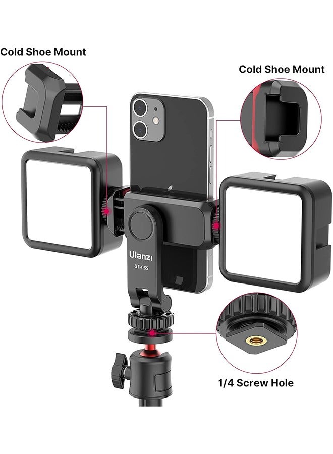ULANZI ST-06S Phone Tripod Mount, Universal Smartphone Mount Adapter with 2 Cold Shoe, 360° Rotates Adjustable Cell Phone Clip Clamp Holder, Compatible with iPhone, Samsung Galaxy and All Phones - Image 2