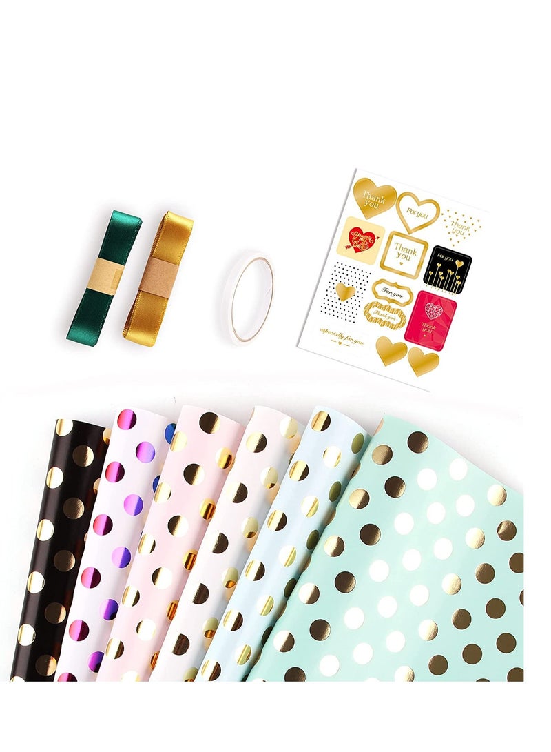 KASTWAVE Gift Wrapping Paper Elegant Gold Foiling Dots Coated for Birthday Holiday Wedding Baby Shower Pack of 6 sheet - Image 1