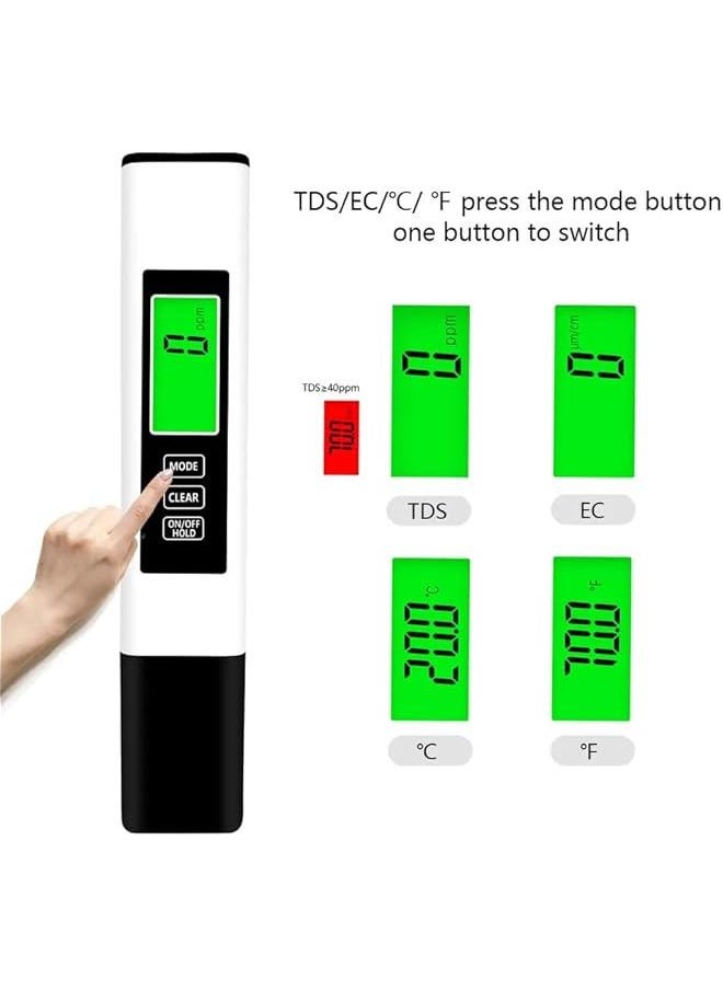 TDS Meter Digital Water Quality Tester,EC Meter & Temperature Meter 4 in 1,for Ro-Rodi System Drinking Water,Water Quality Tester 0-9990 PPM Measuring Range,1 PPM Increments（White）