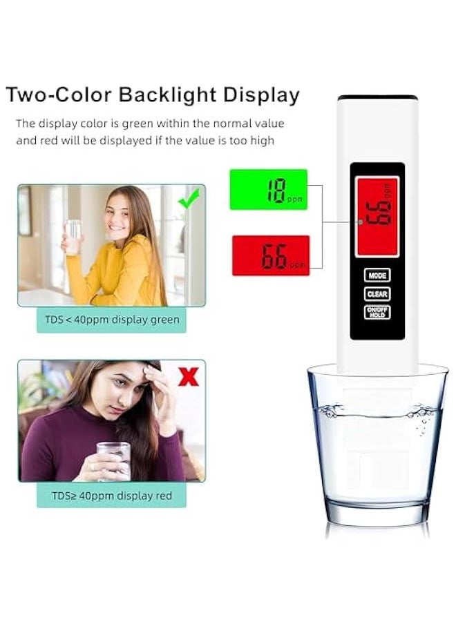 TDS Meter Digital Water Quality Tester,EC Meter & Temperature Meter 4 in 1,for Ro-Rodi System Drinking Water,Water Quality Tester 0-9990 PPM Measuring Range,1 PPM Increments（White）