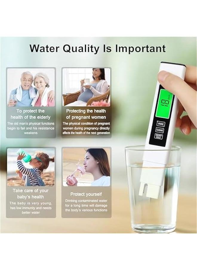 TDS Meter Digital Water Quality Tester,EC Meter & Temperature Meter 4 in 1,for Ro-Rodi System Drinking Water,Water Quality Tester 0-9990 PPM Measuring Range,1 PPM Increments（White）