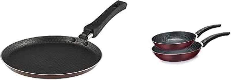 Trueval teflon thin frying pan,burgundy, size 21, tofp21 + Trueval frying pan set, 2 pieces (size 16-22), dark red