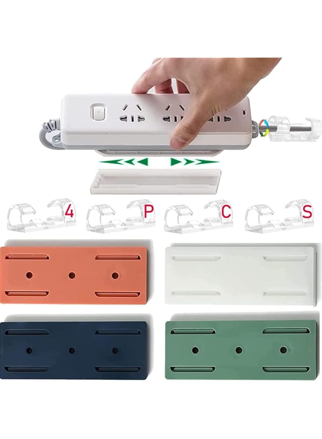 Green Tiger 4 Pcs Adhesive Power Strip Holder Cable Clips Punch-Free Plug Wall Fixer Self Adhesive Socket Organizer Desktop Fixer, Cable Management for Kitchen, Home And Office - Image 1