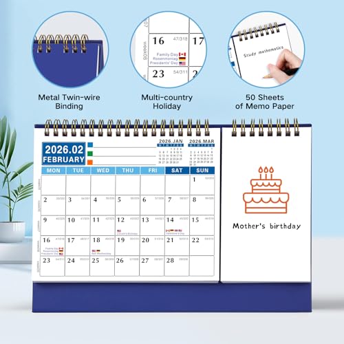 ZEEYUAN 2026-2028 (3 Years) Desktop Calendar Small Flip Calendar Standing Office Home Desktop, Small Desk Calendar from Jan 2026 to Dec 2028, Desk Calender with Writing Notepads Monthly Planner To-Do List - Image 2