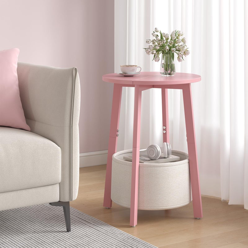 sthmec Small Round Side End Table with Cloth Storage Basket, Round Bedside Sofa Couch Coffee Tables for Small Places with Metal Frame, Modern Nighstands for Living Room Bedroom, Pink - Image 2