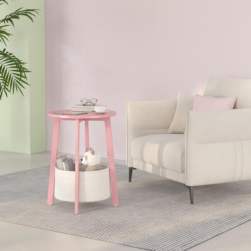 sthmec Small Round Side End Table with Cloth Storage Basket, Round Bedside Sofa Couch Coffee Tables for Small Places with Metal Frame, Modern Nighstands for Living Room Bedroom, Pink - Image 4