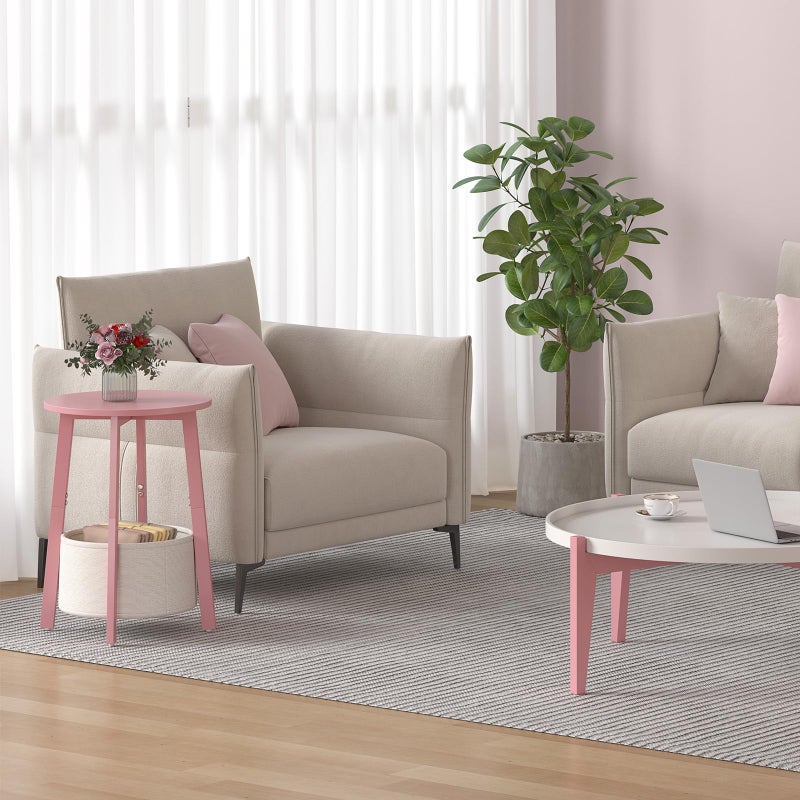 sthmec Small Round Side End Table with Cloth Storage Basket, Round Bedside Sofa Couch Coffee Tables for Small Places with Metal Frame, Modern Nighstands for Living Room Bedroom, Pink - Image 5