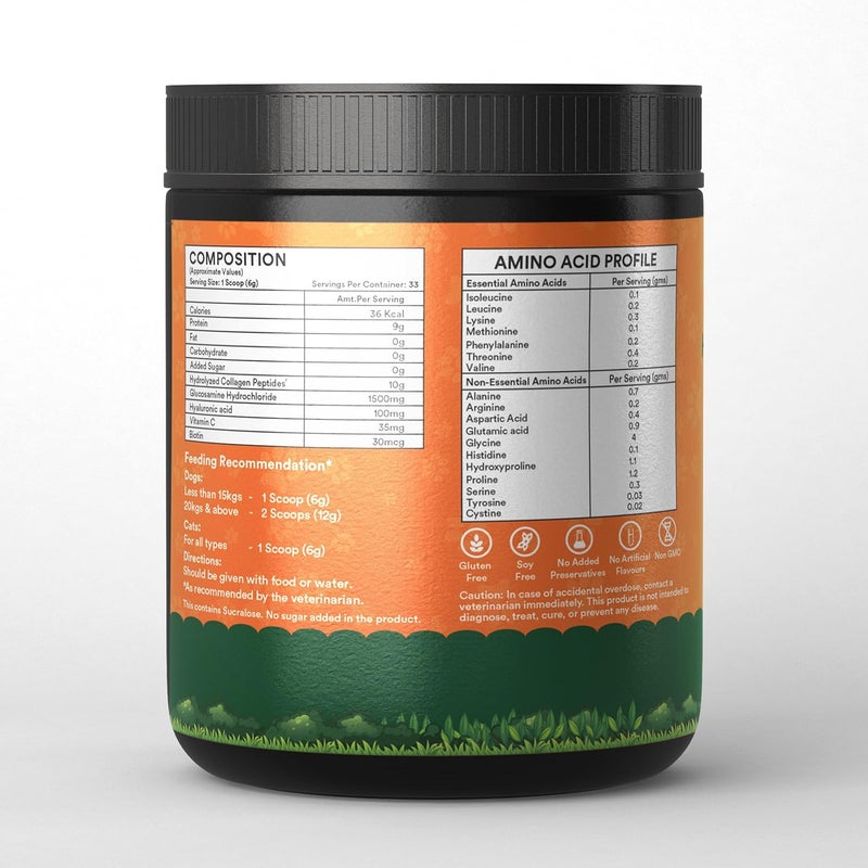 Inlife كولاجين للكلاب والقطط | مسحوق كولاجين مهدرج للبشرة والفراء والمفاصل | مكون مثبت سريرياً مع البيوتين وفيتامين C وحمض الهيالورونيك والجلوكوزامين | مكمل غذائي للحيوانات الأليفة (برتقالي) - Image 5