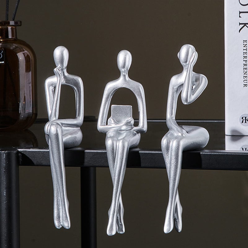 XINXUAN XINXAUN Silver Decor Thinker Statue Ornaments Abstract Decor Sculptures Resin Statue Modern Decorative Objects Desk Decor Small Shelf Decor Figurines Home Decorations for Living Room 